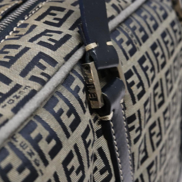 FENDI Zucchino Canvas Tote Bag Navy Silver Auth 138460