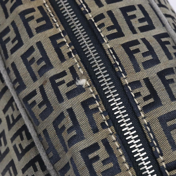 FENDI Zucchino Canvas Tote Bag Navy Silver Auth 138460