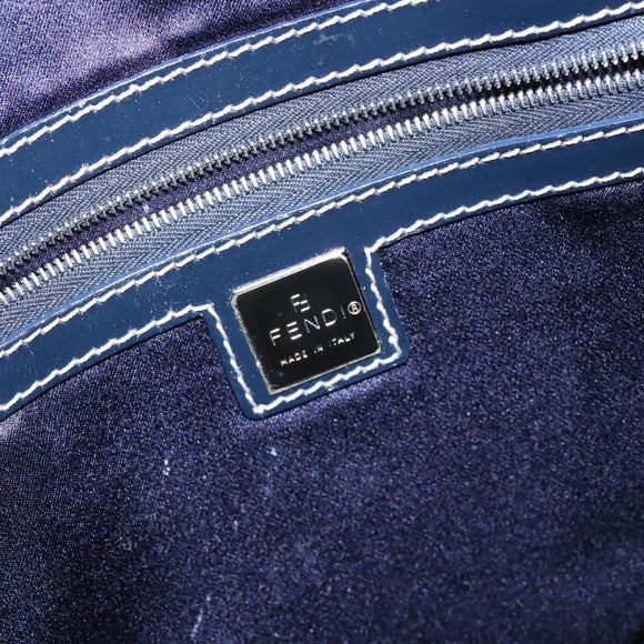 FENDI Zucchino Canvas Tote Bag Navy Silver Auth 138460