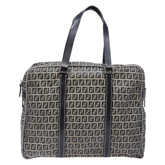 FENDI Zucchino Canvas Tote Bag Navy Silver Auth 138460