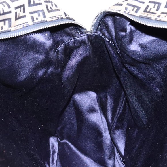 FENDI Zucchino Canvas Tote Bag Navy Silver Auth 138460