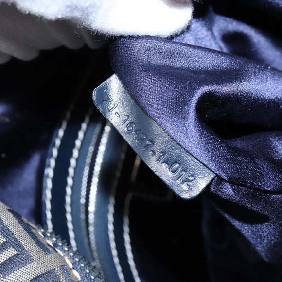 FENDI Zucchino Canvas Tote Bag Navy Silver Auth 138460