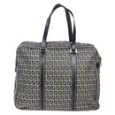 FENDI Zucchino Canvas Tote Bag Navy Silver Auth 138460-2
