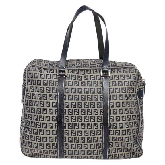 FENDI Zucchino Canvas Tote Bag Navy Silver Auth 138460