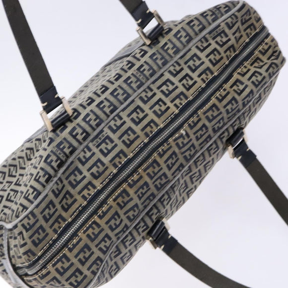 FENDI Zucchino Canvas Tote Bag Navy Silver Auth 138460