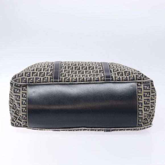 FENDI Zucchino Canvas Tote Bag Navy Silver Auth 138460