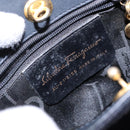 Salvatore Ferragamo Vala Hand Bag Canvas Black Gold Auth 138464-12