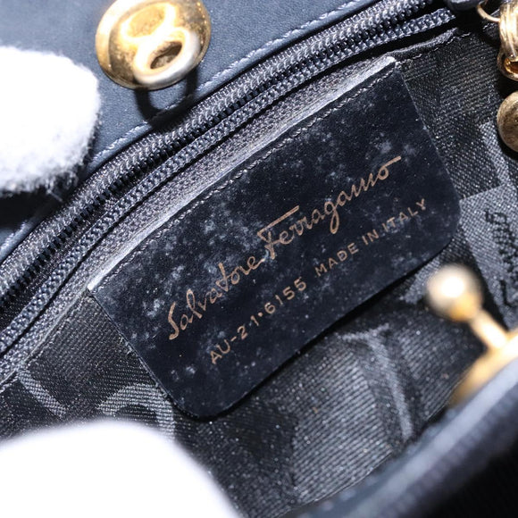 Salvatore Ferragamo Vala Hand Bag Canvas Black Gold Auth 138464