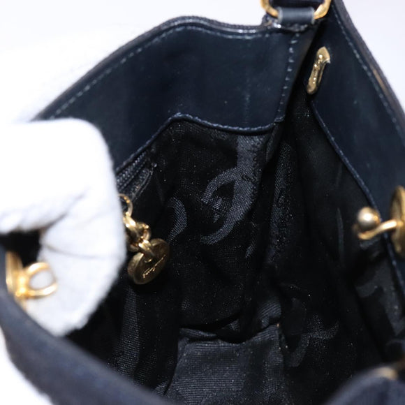 Salvatore Ferragamo Vala Hand Bag Canvas Black Gold Auth 138464