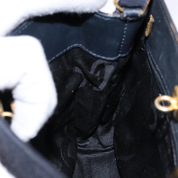 Salvatore Ferragamo Vala Hand Bag Canvas Black Gold Auth 138464