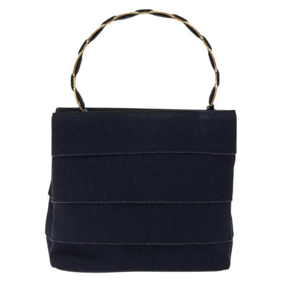 Salvatore Ferragamo Vala Hand Bag Canvas Black Gold Auth 138464