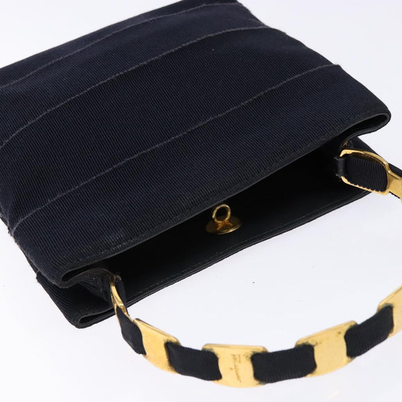 Salvatore Ferragamo Vala Hand Bag Canvas Black Gold Auth 138464