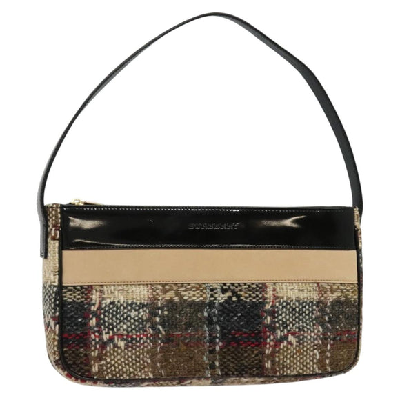 BURBERRY Nova Check Shoulder Bag Wool Brown Gold Auth 138465