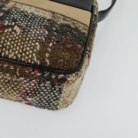 BURBERRY Nova Check Shoulder Bag Wool Brown Gold Auth 138465