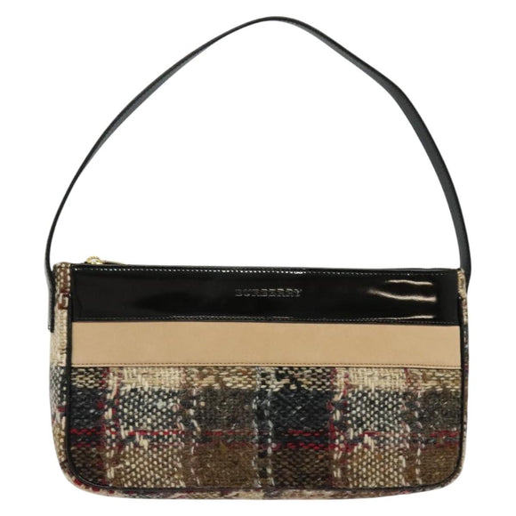 BURBERRY Nova Check Shoulder Bag Wool Brown Gold Auth 138465
