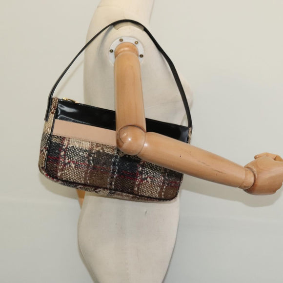 BURBERRY Nova Check Shoulder Bag Wool Brown Gold Auth 138465