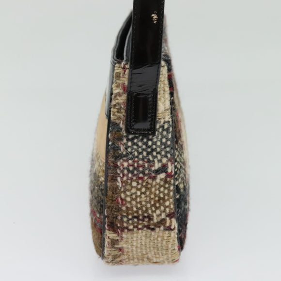 BURBERRY Nova Check Shoulder Bag Wool Brown Gold Auth 138465