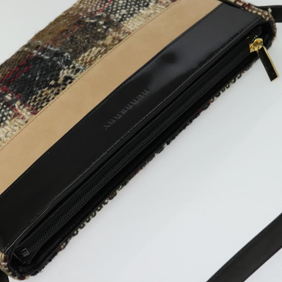 BURBERRY Nova Check Shoulder Bag Wool Brown Gold Auth 138465