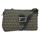 FENDI Zucchino Canvas Mamma Baguette Shoulder Bag Navy Silver Auth 138467-1