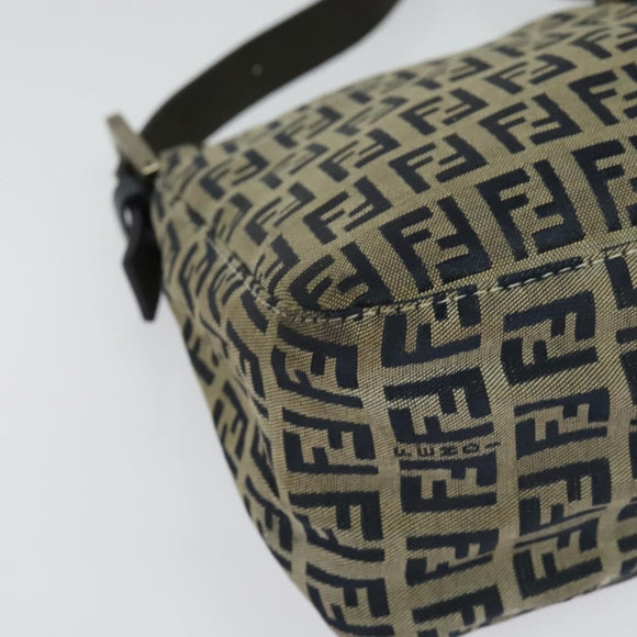 FENDI Zucchino Canvas Mamma Baguette Shoulder Bag Navy Silver Auth 138467