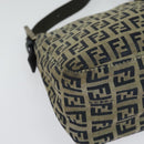 FENDI Zucchino Canvas Mamma Baguette Schultertasche Marineblau Silber Auth 138467-9