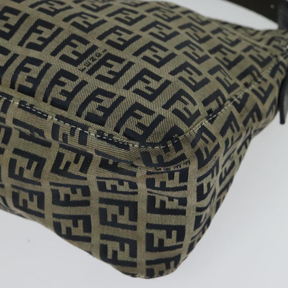 FENDI Zucchino Canvas Mamma Baguette Schultertasche Marineblau Silber Auth 138467