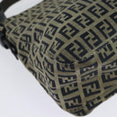 FENDI Zucchino Canvas Mamma Baguette Schultertasche Marineblau Silber Auth 138467-15