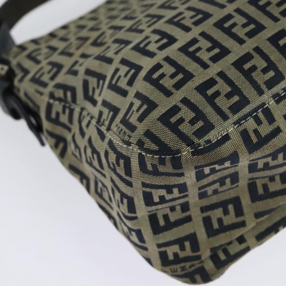 FENDI Zucchino Canvas Mamma Baguette Schultertasche Marineblau Silber Auth 138467