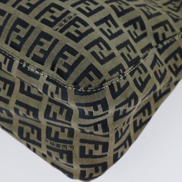 FENDI Zucchino Canvas Mamma Baguette Shoulder Bag Navy Silver Auth 138467