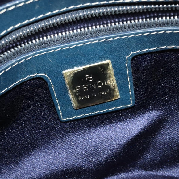 FENDI Zucchino Canvas Mamma Baguette Shoulder Bag Navy Silver Auth 138467