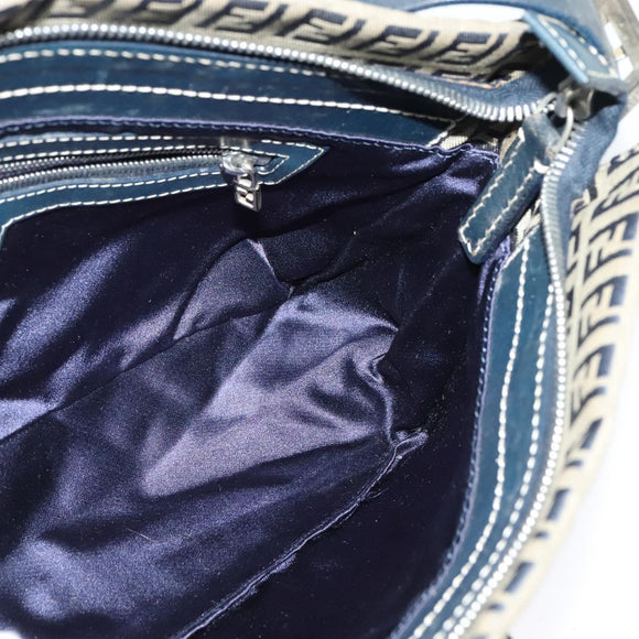 FENDI Zucchino Canvas Mamma Baguette Shoulder Bag Navy Silver Auth 138467