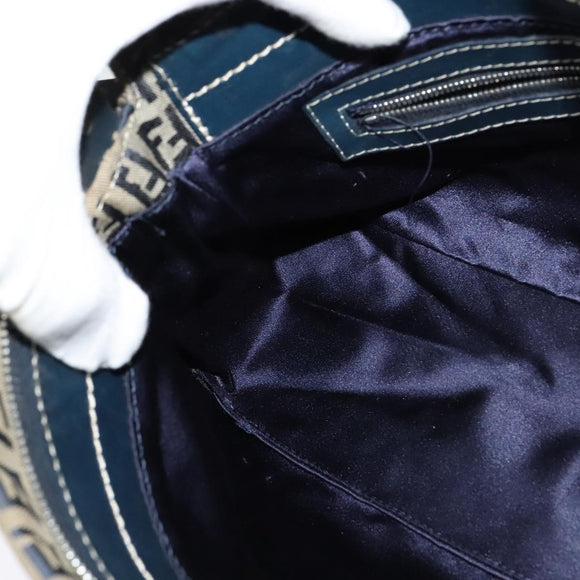 FENDI Zucchino Canvas Mamma Baguette Schultertasche Marineblau Silber Auth 138467