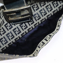 FENDI Zucchino Canvas Mamma Baguette Schultertasche Marineblau Silber Auth 138467-21