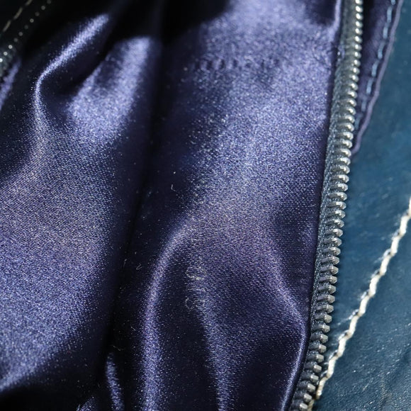 FENDI Zucchino Canvas Mamma Baguette Shoulder Bag Navy Silver Auth 138467