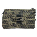FENDI Zucchino Canvas Mamma Baguette Schultertasche Marineblau Silber Auth 138467-13