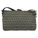 FENDI Zucchino Canvas Mamma Baguette Shoulder Bag Navy Silver Auth 138467-2