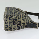 FENDI Zucchino Canvas Mamma Baguette Shoulder Bag Navy Silver Auth 138467-4
