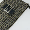 FENDI Zucchino Canvas Mamma Baguette Schultertasche Marineblau Silber Auth 138467-6