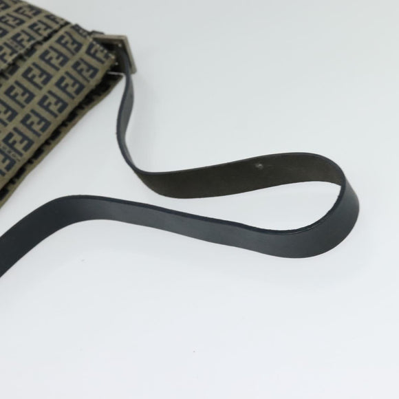 FENDI Zucchino Canvas Mamma Baguette Shoulder Bag Navy Silver Auth 138467