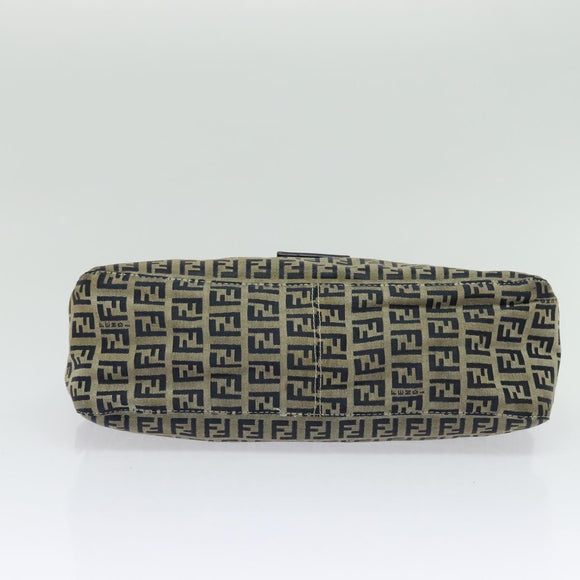FENDI Zucchino Canvas Mamma Baguette Schultertasche Marineblau Silber Auth 138467