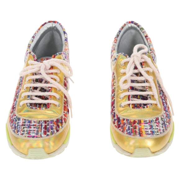 CHANEL Sneakers Tweed Multicolor CC Auth 138473M
