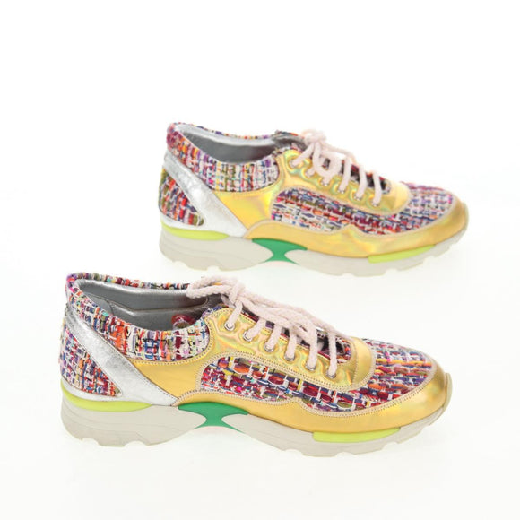 CHANEL Sneakers Tweed Multicolor CC Auth 138473M