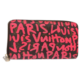 LOUIS VUITTON Monogram Graffiti Zippy Long Wallet Pink M93710 LV Auth 138475