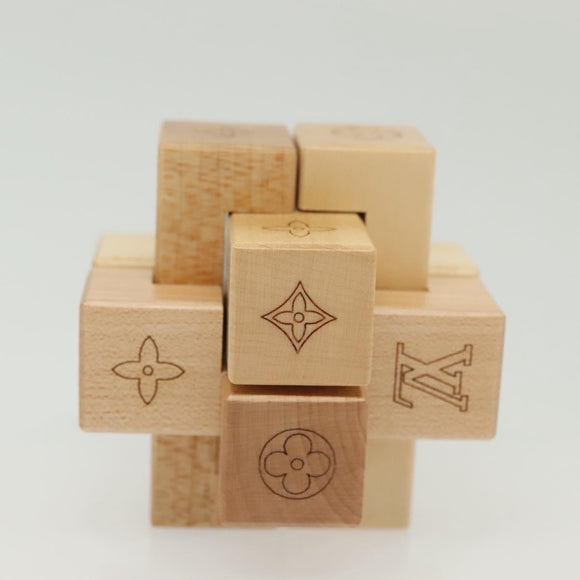 LOUIS VUITTON Puteki Wooden Puzzle Building Blocks Wood Beige LV Auth 138490