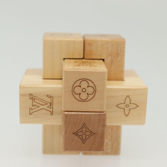 LOUIS VUITTON Puteki Wooden Puzzle Building Blocks Wood Beige LV Auth 138490