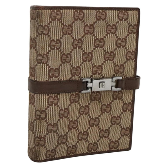 GUCCI GG Canvas Jackie Day Planner Cover Beige Silver 29961 Auth 138492