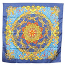 HERMES Carre 90 Scarf ""Plumes et Grelots"" Silk Blue Auth 138497-1