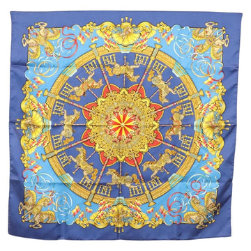 HERMES Carre 90 Scarf ""Plumes et Grelots"" Silk Blue Auth 138497