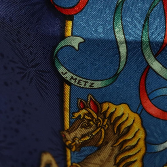 HERMES Carre 90 Scarf ""Plumes et Grelots"" Silk Blue Auth 138497