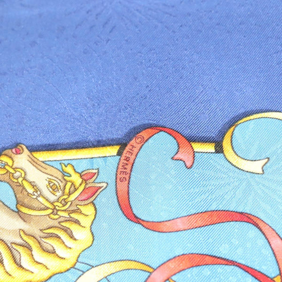 HERMES Carre 90 Scarf ""Plumes et Grelots"" Silk Blue Auth 138497